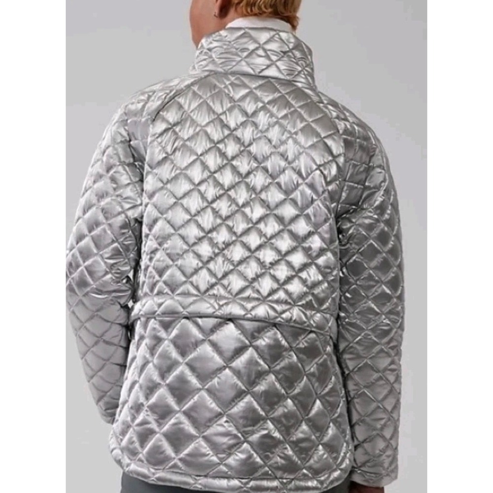 Athleta  Whisper Featherless Metallic quilted jacketSilver Zip Jacket sixe L - Picture 6 of 9